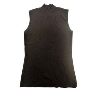 Tahari Women S Sleeveless Mock Neck Sweater Top Black Ribbed Knit TSMF9ST001